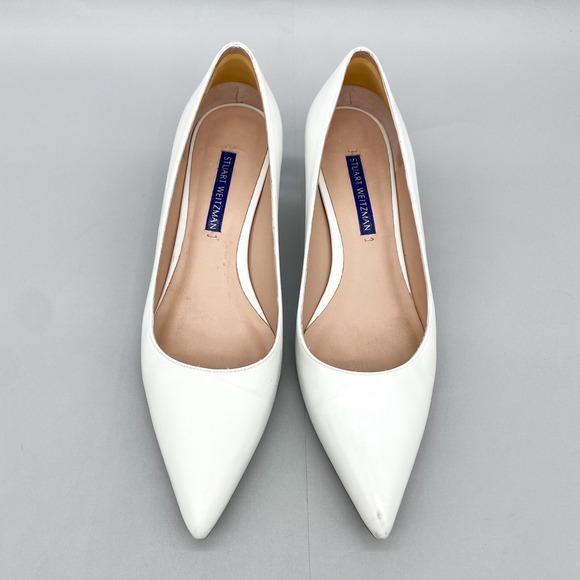 Stuart Weitzman Shoes - Stuart Weitzman Womens 6M Carole 50mm Pumps White Leather Pointed Toe Clear Heel